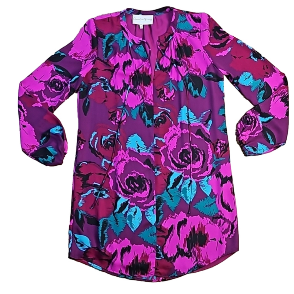 Charles Henry  Multi-Color Jewel Tone Floral Print Long Sleeve Shift Dress - Picture 2 of 16